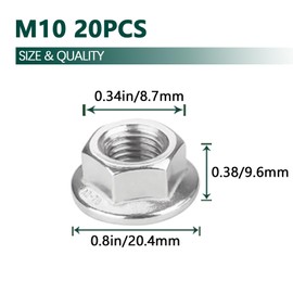 M10 - Juego de 20 tuercas de brida métrica, tuercas de bloqueo hexagonales de acero inoxidable 304