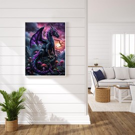 Purple Dragon Diamond Art Kits for Adults, Dragon Diamond Painting for Beginners, Diamond Dot, Gem Painting Kit, Crafts for Adults, Dimond Art Paintings Kit, Crystal Home Wall Decor Gifts (12x16inch)