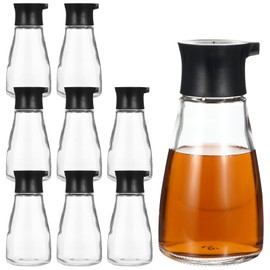 HOFURME 8 Pcs Soy Sauce Dispenser Leakproof Cruet Dispenser Set Small Glass Soy Sauce Bottles Container Oil Dispensing Bottles Seasoning Bottle Vinegar Cruet with Lid for Kitchen Cooking BBQ, Black