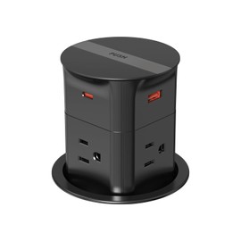 ANNQUAN Automatic Pop Up Outlet for Countertop,20W USB-C Fast Charging Power Station,3.15" Kitchen Island Pop Up Electrical Outlet,4 Outlets,4 USB,Office Power Supply,6ft Cord(Black)