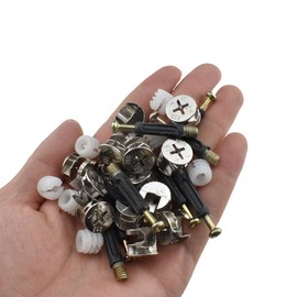 Hahiyo Furniture Connector Cam Lock Fittings Dowel Flat Back Fastener Table Side Knock Down with Pre-Inserted Bolt Nut Rock Solid Fit Hole Properly Good Grab for Drawer Dresser Cabinet 20Sets 12x15mm