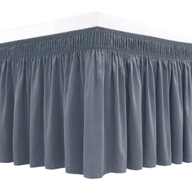 Biscaynebay Wrap Around Bed Skirts for Queen Beds 14" Drop, Dark Grey Adjustable Elastic Dust Ruffles Easy Fit Wrinkle & Fade Resistant Silky Luxurious Fabric Solid Machine Washable