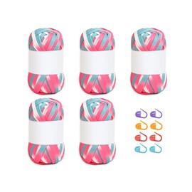 Kellegour Garn zum Häkeln,Baumwollgarn zum Häkeln,Dickes Baumwoll-Nylon-Mischgarn,Baumwolle zum Häkeln Dickes Garn für Anfänger,Korb Taschen Decken Hüte Spielzeug Schuhe(5x100g) (Bunt)