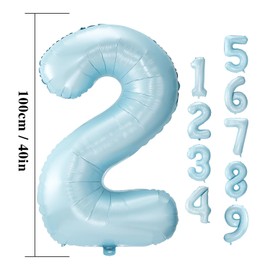 Number Balloons 2,Pastel Blue Balloons 2 for Birhtday Party Decoration,40 Inch Giant Helium Foil Number Balloons for Boys Girls 2th Birthday Party Decor Anniversary Party Decorations Supplies