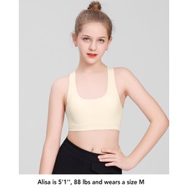SALIA GIRL Training Girls Bras for Teens 10-16 Racerback Seamless Design with Removable Soft Padding Bras, Skin&White, Large