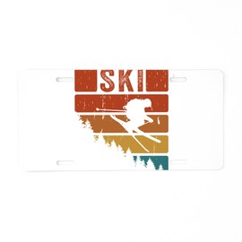 CafePress Skiier Skiing Vintage Mount Aluminum License Plate, Front License Plate, Vanity Tag