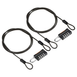 PATIKIL Security Steel Cable with 4 Digit Combination Lock, 2 Set 3.3Ft Coated Safety Wire Rope Double Loop Padlock for Outdoor Travel Luggage, Black