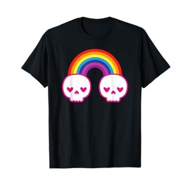 Colorful Kawaii Cute Rainbow Skulls with Heart Shape Eyes T-Shirt