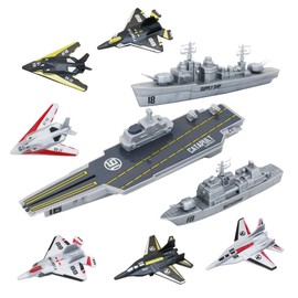 deAO Military Naval Aircraft Carrier Toy Play Set with Small Scale Model Planes, Battleship and Supply Ship Included, Multicolour