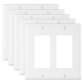 VCELINK UL Listed 2 Gang Decora Wall Plate White, Double Wall Plate Cover, 4.88" x 4.94" Light Switch or Receptacle Cover Plates, 5 Pack