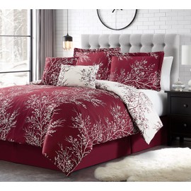 Spirit Linen 5 pcs Twin Comforter Set - Cozy Deep Sleep Microfiber Bedding Comforter Sets with Foliage Designed - Twin Bedding Sets with Pillow Shams (Burgundy, Twin)
