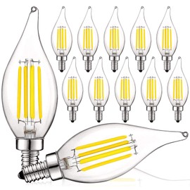 LUXRITE Vintage Candelabra LED Bulb 60W Equivalent, 550 Lumens, 4000K Cool White, Chandelier Light Bulbs 5W, Dimmable, Flame Tip Clear Glass, Filament Candle Bulbs, E12 Base (12 Pack)