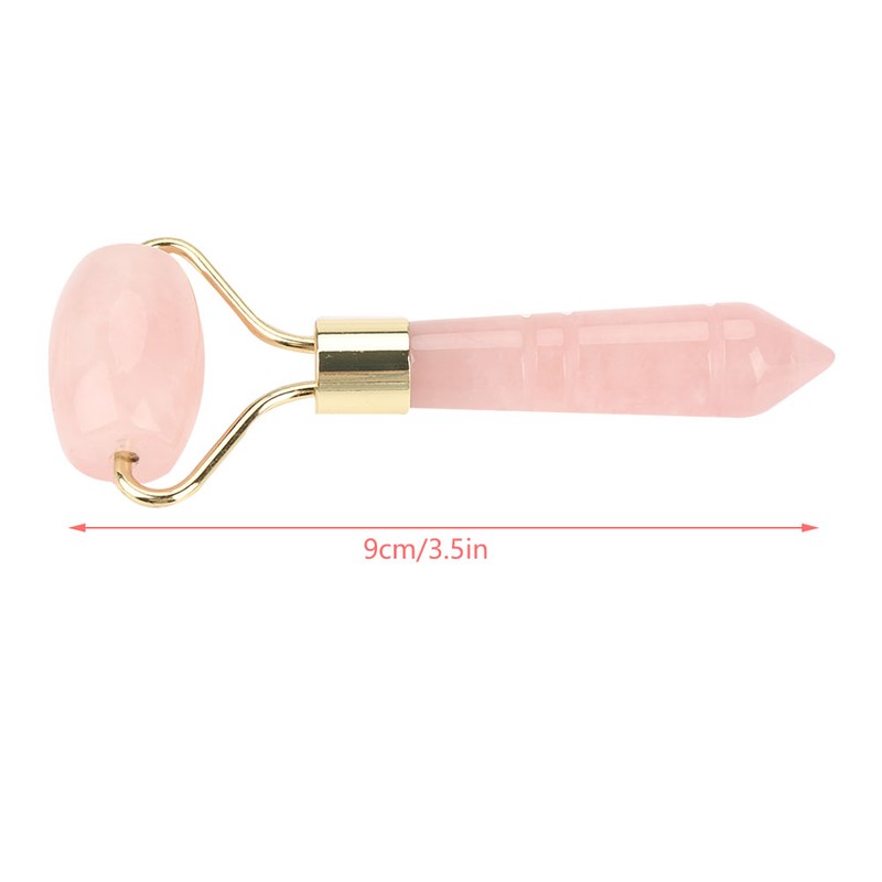 Natural Rose Quartz Welding Gold Metal Roller Massager Jade Beauty