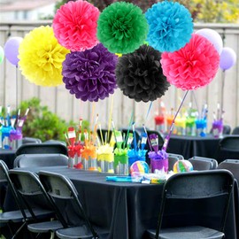 90s 80s Hip-Hop Theme Party-Decorations - 27pcs Black Purple Green Blue Hot Pink Yellow Tissue Pom Poms Streamers, Tassel Garland Banner,90s 80s Party Favors Birthday Baby Shower Wedding Decor Ouruola