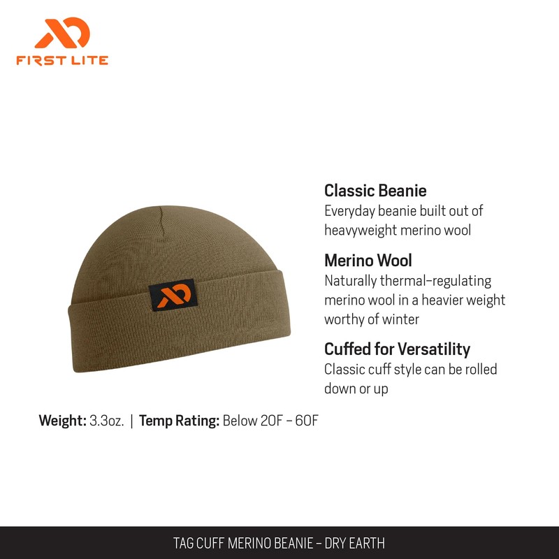 First Lite Tag Cuff Merino Wool Beanie - Warm Hunting