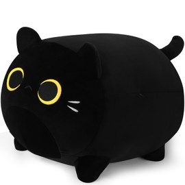 Fortuning's JDS 15.74 inch Black Cat Plush Toy Black Cat Plush Pillow Toy Stuffed Cat Unique Eyes Chubby Plush Cat Stuffed Animal and Plush Toys, New Year Gift for Boys Girls