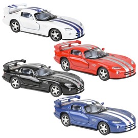 Dodge Viper GTS-R Die-Cast Toy, Miniature Replica Racing Car, 5 Inch, 1:36 Scale Collectible Model Kids Toys, Set of 4 Colors Motorsport Gift for Racing, Pull-back Action, Openable doors, Rear Spoiler