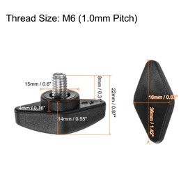 QUARKZMAN 6 Stück Rändelschraube Flügelschrauben Kunststoff Tee-Flügelknöpfe M6 x 8mm Metrischer männlicher Gewindestift T-Kopf Kunststoffknöpfe Handklemmknöpfe Daumenschrauben, Schwarz