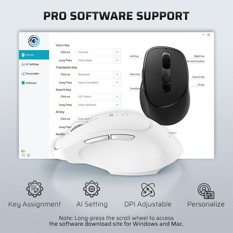 LTC OM021 Wireless AI Mouse,Voice Typing & Translate, BT 5.0/2.4G
