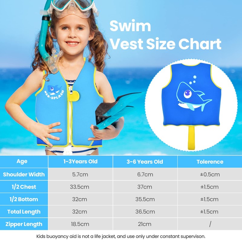 Kids Swim Vest Neoprene Swimming Aid for Age 1-3 or