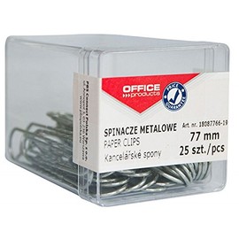 Office Products Paper Clips Metal Letter Clips Silver in Box / Pack of 25 - 77 mm / in Practical Storage Box / Paper Clips