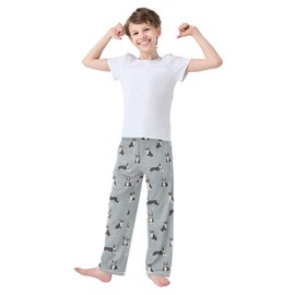 Boys Pajama Pants Cartoon Boston Terrier Paw Grey Elastic Waist Lounge Pajama Bottoms with 2 Pockets Soft Sleep Pjs L