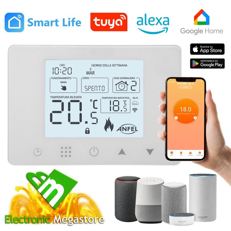 CRONOTERMOSTATO WIFI PROGRAMMABILE SMARTPHONE APP ALEXA TERMOSTATO CALDAIA DA PARETE