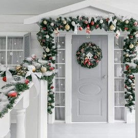 Artificial Christmas Garland with Pine Cones and Red Berries for Front Door Home Office Christmas Decorations