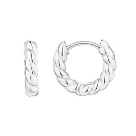 PAVOI Rhodium Plated 925 Sterling Silver Posts Small Twisted Huggie Earrings for Women - Cute Braided Huggie Hoop Earrings