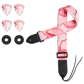 lizimandu Adjustable Guitar Strap Includes 2 Strap Locks & 4 Matching Picks.Leather ends Guitar Shoulder Strap Suitable for Acoustic Guitar,Electric Guitar,for Guitarist(1-Pink SplashInk)