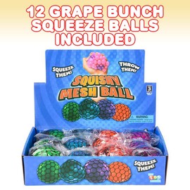 ArtCreativity Mesh Grape Squeeze Balls for Kids, Set of 12, Squeeze Toys in Assorted Colors for Anxiety Relief & ADHD, Fun Birthday Party Favors, Goodie Bag Fillers, Treasure Box Prizes for Classroom