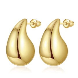 Gold Waterdrop Earrings for Women Chunky Earrings Lightweight Dangle Earrings Retro 14K Gold Hypoallergenic Hollow Thick Open Hoops Drop Earrings Jewelry Trendy Teardrop Stud Earrings Gifts (Style C)