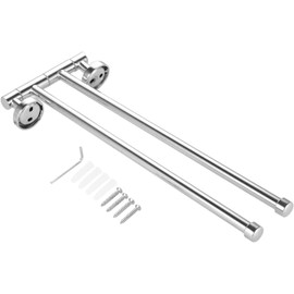 Bowarepro Towel Hanger, Towel Rack, Swing Arm, Stainless Steel, Washroom, Kitchen, Toilet, Towel Bar with Hooks, 360° Rotation Wall Hanging, Space Saving (2 Suspension Rods)