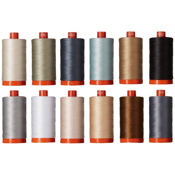 Christa Quilts Piece and Quilt Neutrals Aurifil Thread Kit 12 Large Spools 50 Weight CW50PQN12, Assorted, 12 count (pack of 1)