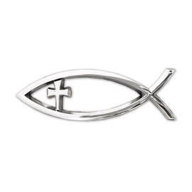 Jesus Fish Christian Car Decals Christian Fish Car Emblem Jesus Fish Car Stickers Plastic Chrome Sliver Symbol Fish Emblem for Car Truck Badge Bumper Stickers (Cross)