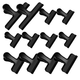 HOUSE AGAIN 12 Pack Stainless Steel Chip Bag Clips Covered with Silicone - NO More Sharp Edges - Color Coded for Food Bags - Air Tight Seal, Heavy Duty for Kitchen and Office, 5-3-2.5 Inches-Black