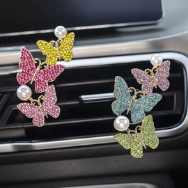 2 PCS Butterfly Car Air Vent Clips, Bling Diamond Car Interior Decor Car Aroma Diffuser Vent Clip Car Air Freshener Vent Clips Car Accessories Decoration for Girls Women(Red)