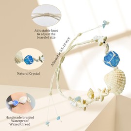 Shell Bracelet Blue Crystal Bracelet for Women Braided Adjustable Surfer Beach Boho Bracelets Summer Shell Ocean Bracelets Gifts for Mother's Day