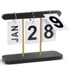 Wood & Metal Perpetual Flip Calendar, Reusable Wooden Desk Calendar Standing Flip, Countdown Daily Desk Flip Calendar Desktop Accessories for Office Home Classroom Display Decor (Black)