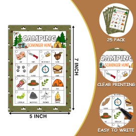 Camping Scavenger Hunt Game, Treasure Hunt Party Games Cards, Outdoor Nature Birthday Activities for Adults, Holiday Hunt For Family and Friends, Scavenger Hunt Party Supplies Decorations (25 Pack)-04