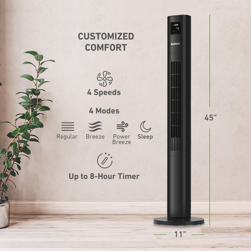 HOLMES STACK-N-CONNECT 45" Digital Tower Fan, ClearRead Display, Bonus Storage