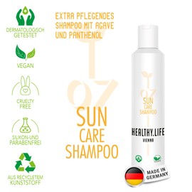 HEALTHY.LIFE VIENNA Sun Care Shampoo 200 ml with Panthenol & Agave, Vegan - Dissolves Salt Water in Hair & Gives Sun-Damaged Hair Silky Shine & Smoothness - Hair Care for Men and Women