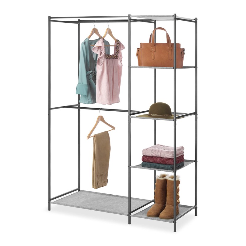 Whitmor Double Rod Closet with Shelves - Black