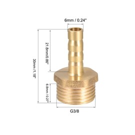 sourcing map Brass Hose Barb Fitting,Connector,6mm Barb x G3/8 Male Pipe Adapter,5pcs