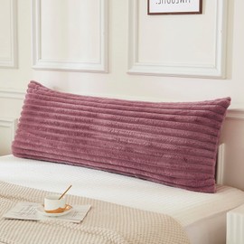 JAUXIO Faux Fur Fluffy Body Pillow Cover Luxury Striped Plush Decorative Body Pillowcase, Ultra Soft and Cozy Zipper Closure 21 x 54 Inches, Dusty Rose