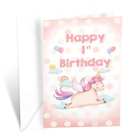 Prime Greetings Prime Greetings First (1st) Birthday Card, Made in America, Eco-Friendly, Thick Card Stock with Premium Envelope 5in x 7.75in, Packaged in Protective Mailer