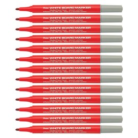 Pentel WhiteBoard Dry Erase Marker, 3.0mm Bullet Point, Markers for Whiteboards, Free of Harmful Chemicals, Red Ink, MW5S-B, Box of 12