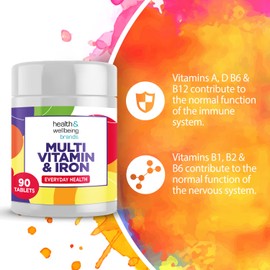 Multivitamin & Iron (180) 2 x 90 Easy to Swallow Tablets (180) with Vitamins A,B,D,C,E and Minerals, One a Day, Support for Immune System,