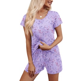 Ekouaer Women Pajama Set Short Sleeve 2 Piece Cute Pjs Soft Sleepwear Comfy Lounge Set Casual Loose Loungewear Starry Heart S