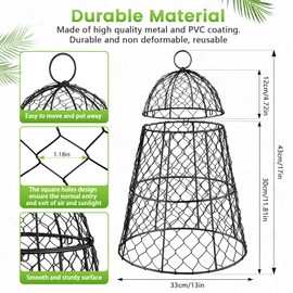 6 Pcs Garden Cloches for Plants, Metal Extra Large Chicken Wire Cloche Plant Covers, Garden Netting Plant Protectors from Animals to Keep Squirrel, Rabbit, Chicken and Bird Out 17" H x 13" D Black